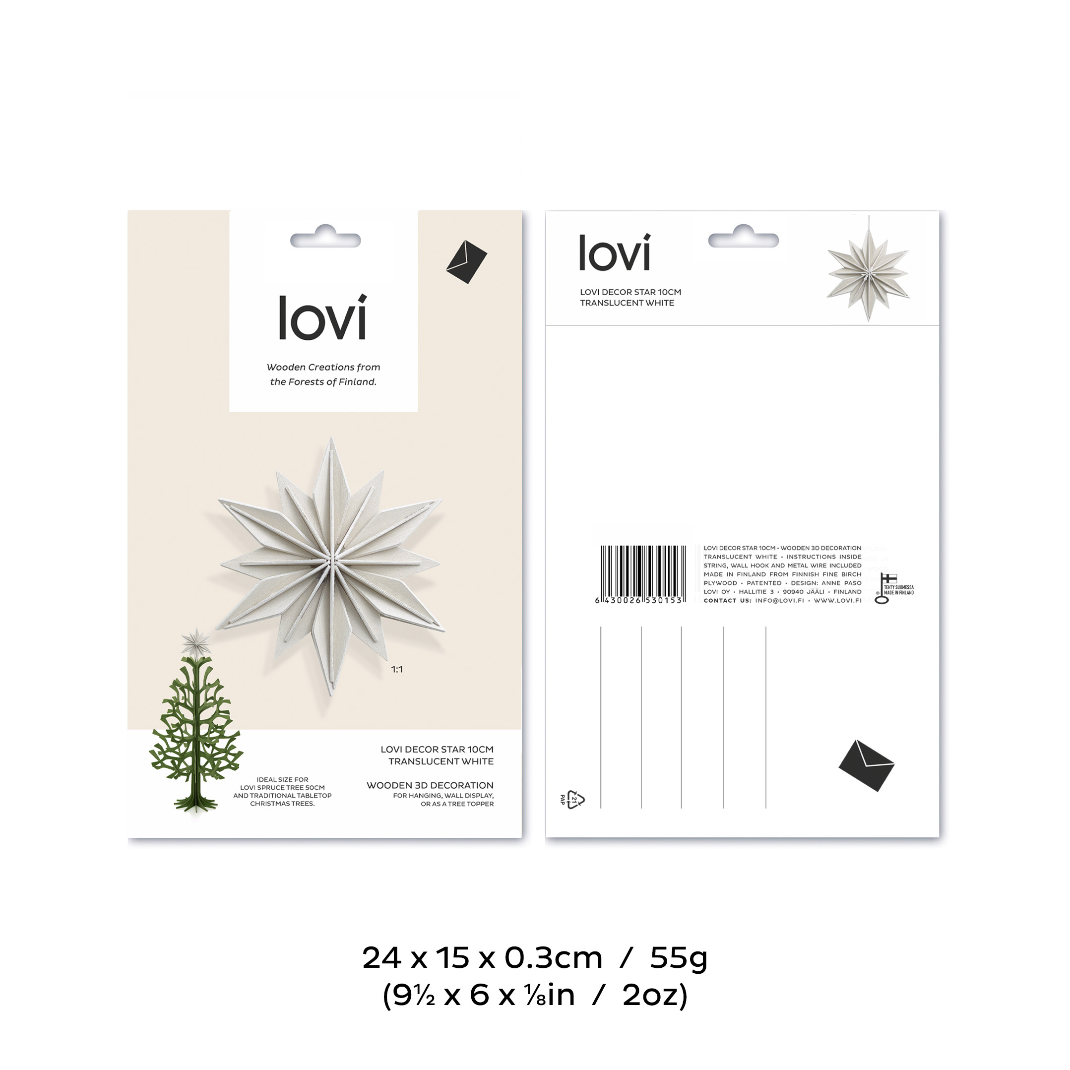 Deko-Stern 10 cm zum Aufhängen am Weihnachtsbaum natur Holz 3 D Postkarte Verpackung