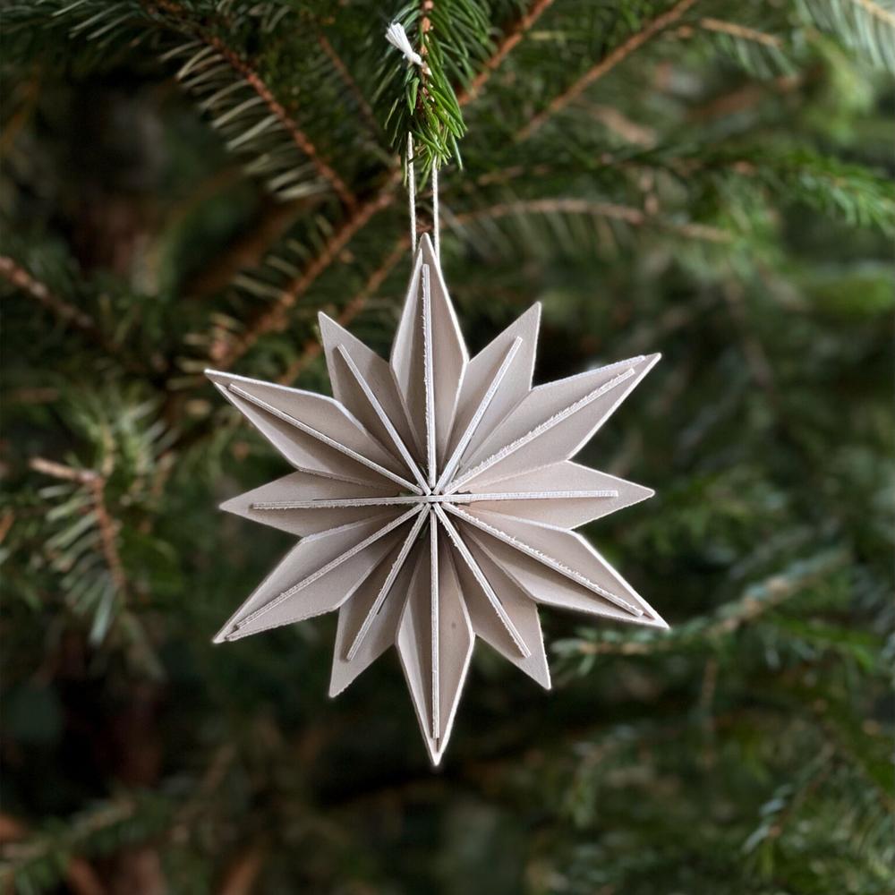 Deko-Stern 10 cm zum Aufhängen am Weihnachtsbaum natur Holz 3 D Postkarte, einen am Weihnachtsbaum
