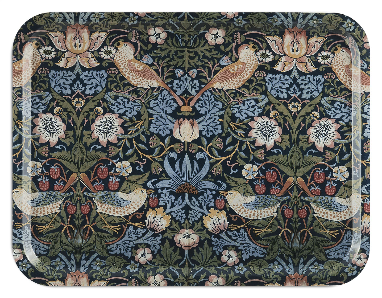 Åry Trays Tablett Strawberry Theif  von William Morris 43 x 33 cm, rund, Birkenholz